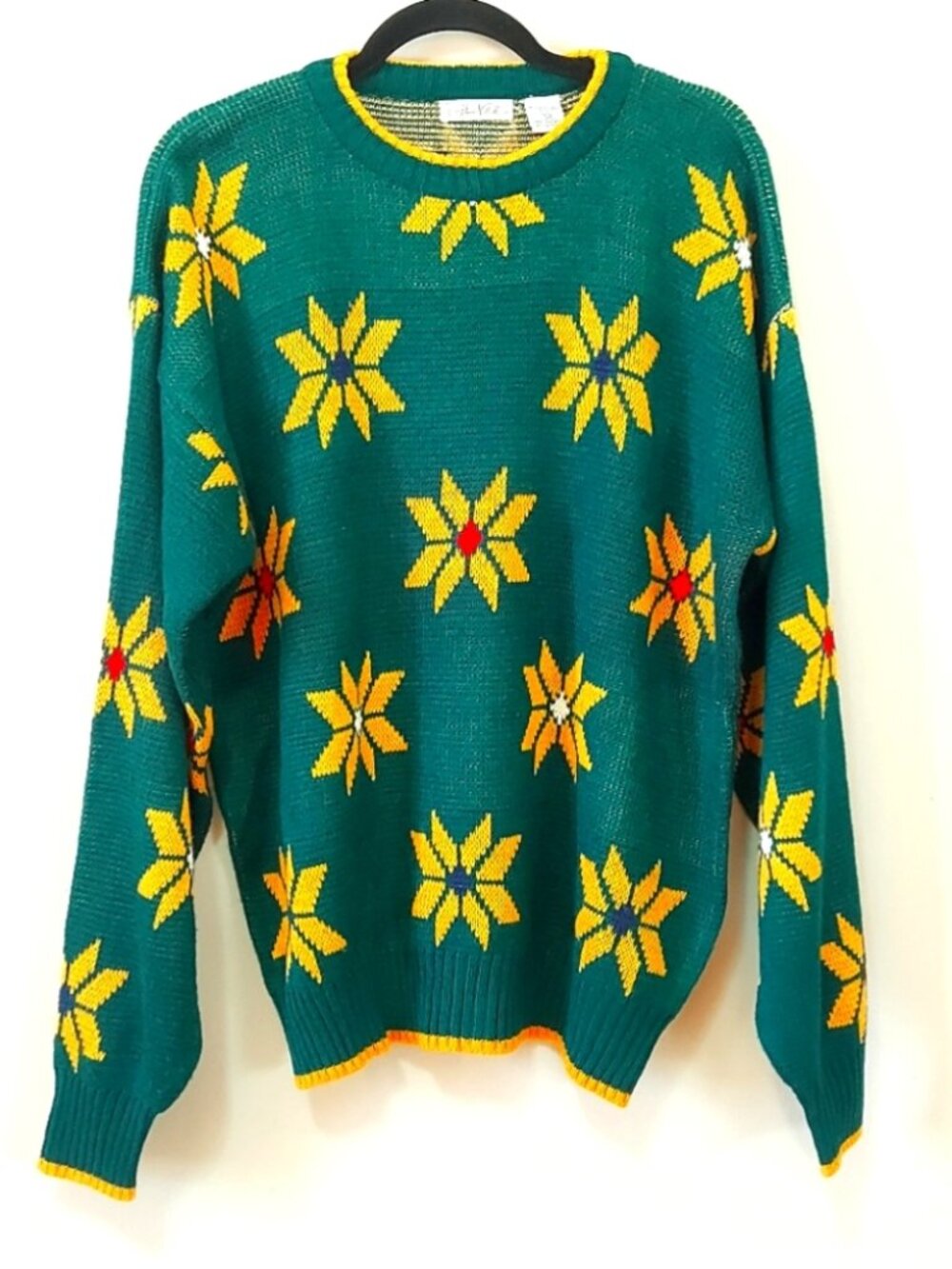 VTG Men Star Wool Sweater Large Preppy 80s Heritage Edgy Dad Coastal Pullover